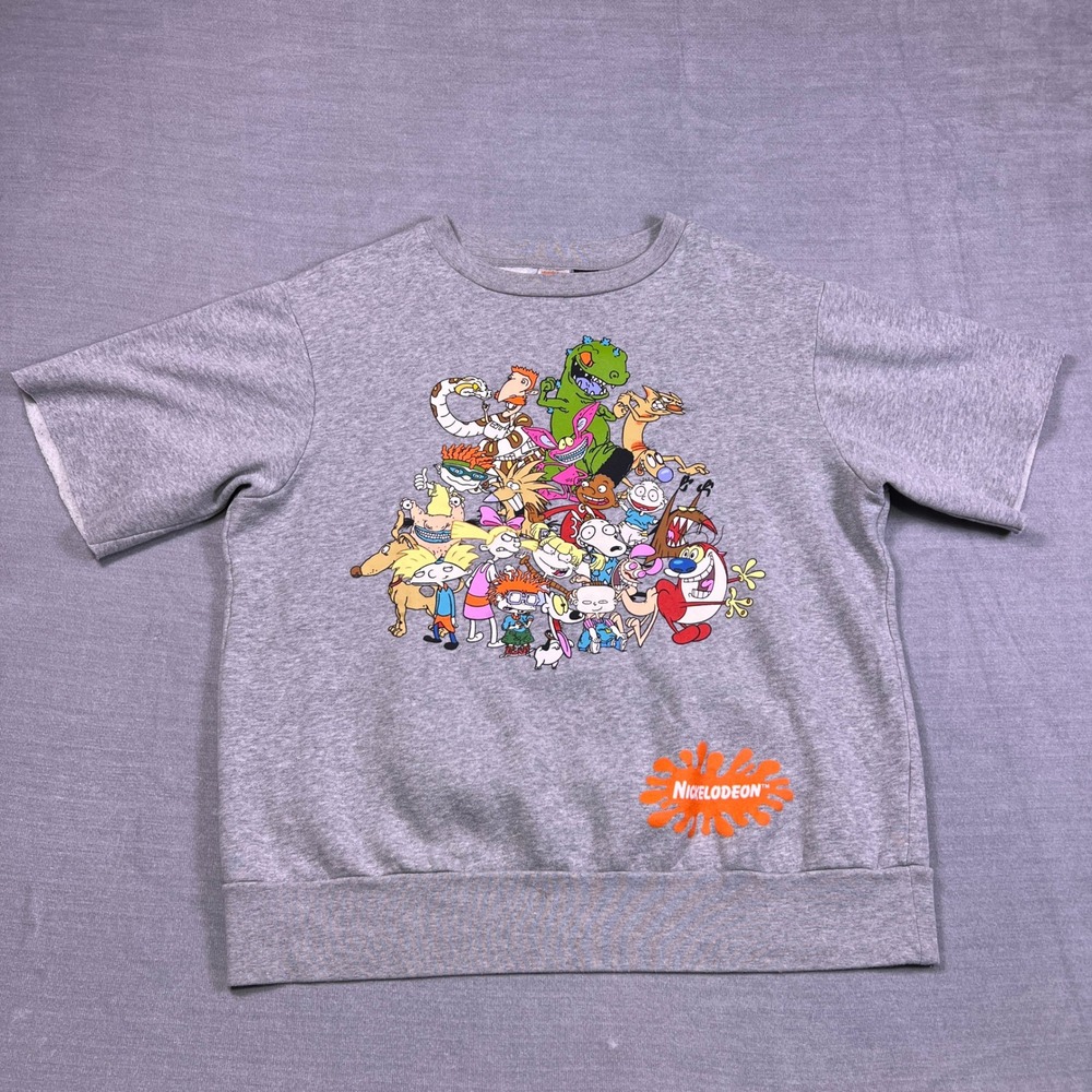 Nickelodeon Cartoon Graphic Short Sleeve Sweatshirt Women Large Gray Cotton